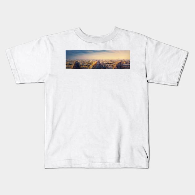 Paris sunset cityscape Kids T-Shirt by psychoshadow